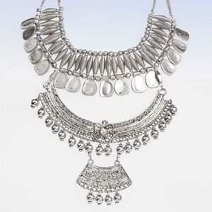 Panacea Silver-Tone Triple Layer Tribal Bib Statement Necklace